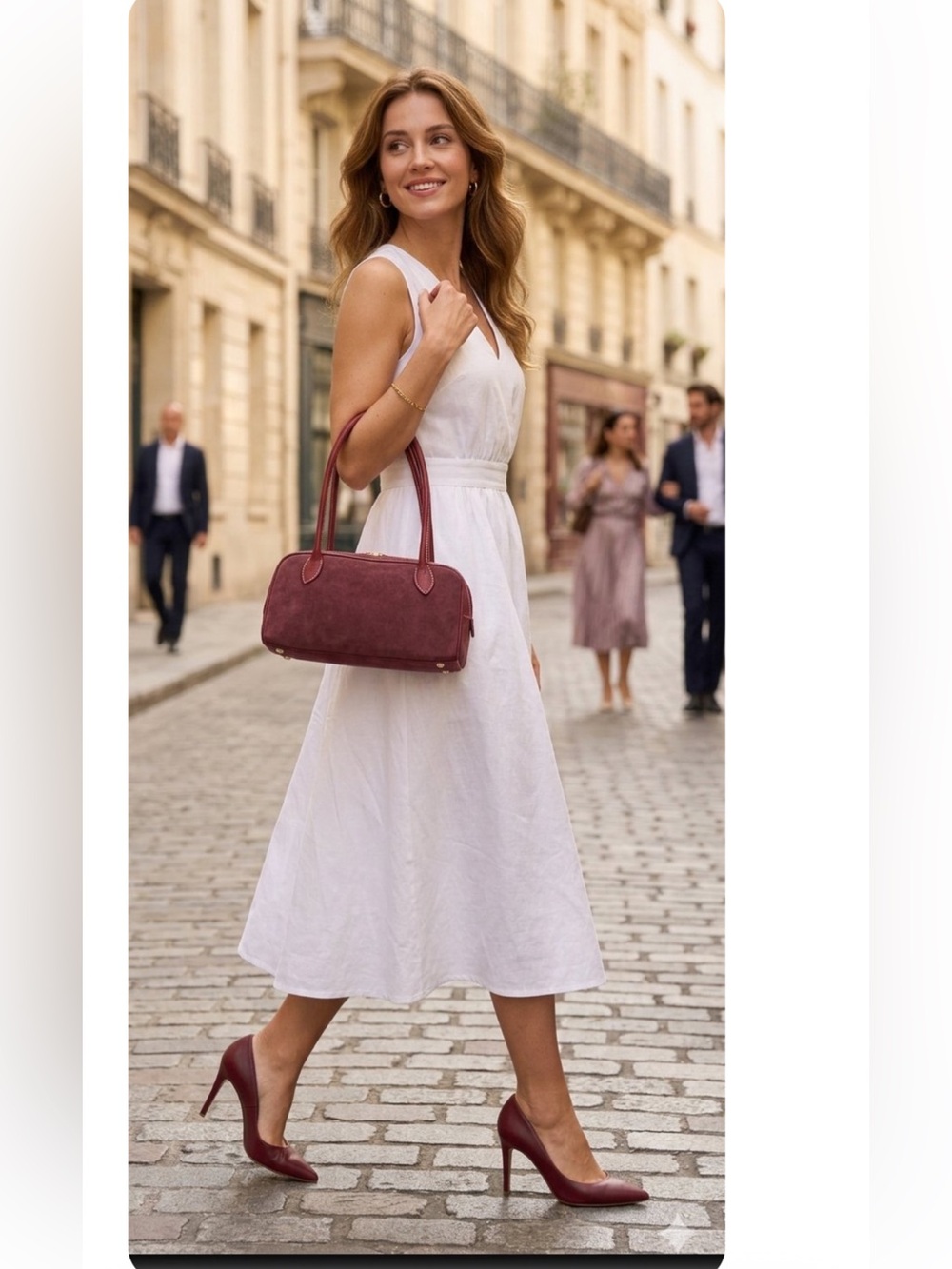 Persaman New York Burgundy Suede/Leather East-West Shoulder Bag Made in Italy